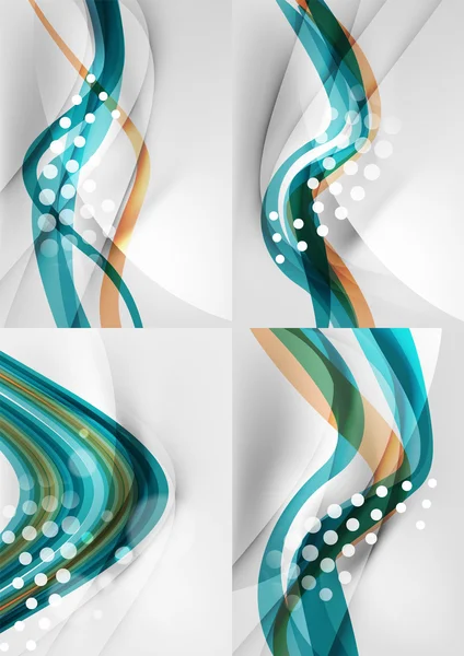 Conjunto de fondos abstractos. Curva líneas de onda con efectos de luz y sombra — Vector de stock