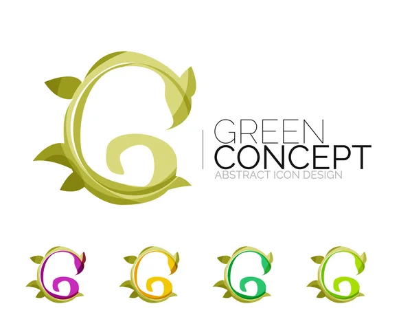 Soubor ikony závod abstraktní eco, obchodní logotyp přírody zelená pojmy, čistý moderní geometrické konstrukce — Stockový vektor