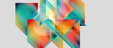 Soyut geometrik şekiller örtüşüyor, canlı renk eğimleri yaratıyor. Modern tasarım elementleri dinamik görsel deneyim önerir.