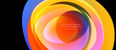 Soyut renkli katmanlar dinamik dairesel tasarım yaratır. Gradyan renkler harmanlanarak modern görsel etki oluşturuyor. Yumuşak kıvrımlar hareketi, derinliği gösterir.