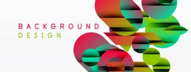 Soyut renkli şekiller beyaz uzayla örtüşüyor. Dinamik bileşim modern görsel efekt yaratır. Parlak renkler tasarıma hakim..