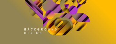 Soyut geometrik şekiller örtüşür, dinamik görsel doku oluşturur. Sarı, mor, gri tonlar kompozisyona hakim. Modern tasarım ögesi.