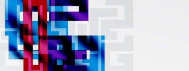 Soyut geometrik şekiller, canlı renkler, mavi, mor, pembe, kırmızı. Modern dijital sanat kompozisyonu, temiz tasarım.