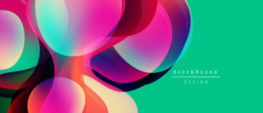 Soyut, canlı şekiller örtüşüyor, dinamik, renkli bir arkaplan oluşturuyor. Turkuaz sağ tarafa hükmediyor, pembe sol tarafa. Modern tasarım elemanları.