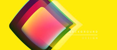 Soyut geometrik şekiller örtüşür, sarı arkaplanda canlı renk gradyanı yaratır. Dijital projeler için modern tasarım ögesi.