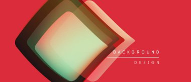 Soyut geometrik şekiller örtüşür, katmanlı etki yaratır. Kırmızı arkaplan karşıtlık sağlar, basit metin tasarım ögesi ekler.