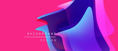 Soyut sıvı şekilleri örtüşür, canlı pembeler, maviler, morlar yaratır. Modern tasarım enerjiyi, hareketi, derinliği çağrıştırıyor. Arkaplan dijital sanatı öneriyor.
