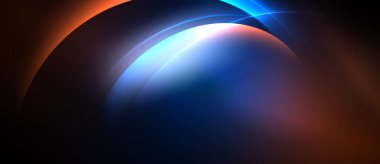 Canlı mavi, turuncu renklerin yer aldığı soyut bir kompozisyon. Dairesel şekiller koyu arkaplana karşı parlak bir etki yaratıyor. Yumuşak gradyanlar baskın gelir.