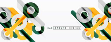 Soyut geometrik şekiller, canlı renkler, modern tasarım. Üst üste binen elementler dinamik görsel efekt yaratır. Minimalist stil.