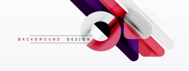 Soyut geometrik şekiller örtüşür, dinamik görsel efekt yaratır. Kırmızı, mor, gümüş renkleri beyaz alana hükmediyor. Modern tasarım ögesi.