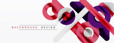 Soyut geometrik şekiller örtüşür, dinamik görsel efekt yaratır. Kırmızı, mor, beyaz renkler kompozisyona hakim. Modern tasarım ögesi.