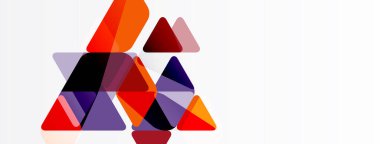 Soyut geometrik şekiller, üçgenler çakışır. Turuncu, mor renkler beyaz arkaplana hükmediyor. Modern tasarım ögesi.