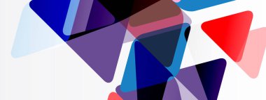 Soyut geometrik şekiller örtüşür, canlı renk karışımları yaratır. Üçgenler, modern estetik sunarak kompozisyona hükmediyor..