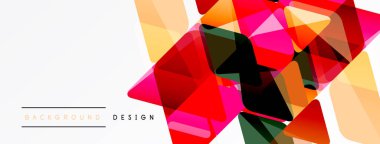 Soyut geometrik şekiller örtüşür, canlı renkli tasarım yaratır. Beyaz alan temiz karşıtlık ve modern estetik sağlar.