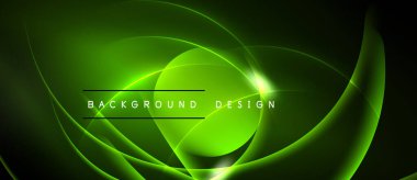 Soyut yeşil neon çizgileri dinamik arkaplan oluşturur. Parlak kıvrımlar enerji, hareket ve modern tasarım elementlerini işaret ediyor. Karanlık sınırlar çerçeve bileşimi.