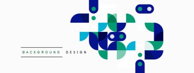 Soyut geometrik şekiller, mavi, yeşil renkler. Minimalist tasarım beyaz arka planda. Arkaplanlar için modern vektör illüstrasyonu.