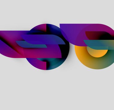 Soyut renkli kurdeleler birbirine dolanır ve dinamik görsel akış yaratır. Şekiller örtüşüyor, karmaşık modern tasarım oluşturuyor. Gradyan renkler kompozisyona hakim.