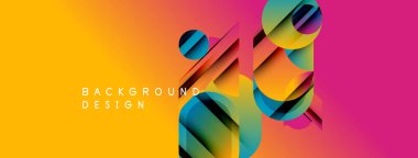 Canlı gradyan arka plan soyut geometrik şekiller içerir. Renkli katmanlar dinamik görsel doku yaratır. Modern tasarım ögesi.