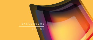 Soyut tasarım katmanlı şekiller, canlı renkler içerir. Sarı arkaplan akış biçimlerini tamamlar, modern görsel etki yaratır.