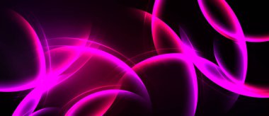 Soyut pembe neon şekiller siyah arkaplanla örtüşüyor. Dinamik eğriler canlı, modern görsel efektler yaratır. Pürüzsüz eğimler parlaklığı artırır.