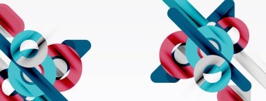 Soyut geometrik şekiller, kırmızı, yeşil, beyaz. Birbirine kenetlenmiş formlar dinamik bileşim yaratır. Minimalist tasarım, temiz çizgiler, modern estetik..