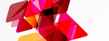 Soyut geometrik şekiller üst üste binerek canlı kırmızı, pembe ve turuncu renkler oluşturuyor. Minimalist tasarım, modern estetik, temiz arkaplan.