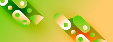 Soyut canlı tasarım, üst üste binen daireler, dikdörtgenler. Gradyan renkler dinamik görsel efekt yaratır. Modern, temiz estetik.