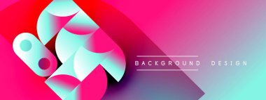 Soyut enerjik şekiller harmanlanarak dinamik gradyan arkaplan oluşturur. Pembe, mavi renkler kompozisyona hakim. Modern tasarım ögesi.
