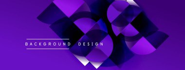 Soyut mor tasarım üst üste binen geometrik şekiller içerir. Gradyan etkileri olan modern bileşim, dinamik görsel etki yaratıyor.