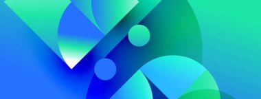 Soyut kompozisyonda canlı mavi, turkuaz gradyanlar bulunur. Üst üste binen daireler dinamik görsel akış yaratıyor, modern estetik.