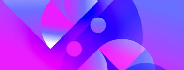Soyut şekiller canlı mor, pembe ve mavi renkleri harmanlıyor. Yumuşak eğimler dinamik bileşim yaratır, modern estetik..