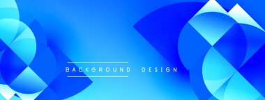 Soyut mavi tasarım, üst üste binen geometrik şekiller. Gradyan renkler dinamik görsel efekt yaratır. Dijital projeler için modern arkaplan.