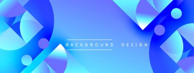 Soyut mavi tasarım geometrik şekiller, gradyanlar, daireler içerir. Arka planlar, pankartlar, sunumlar için modern estetik.