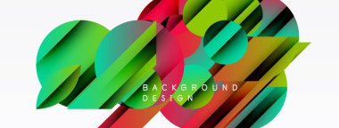 Soyut geometrik şekiller örtüşür, renkli arkaplan oluşturur. Modern tasarım gradyan, dinamik kompozisyon içerir.