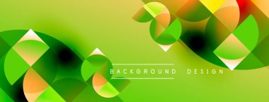 Soyut geometrik şekiller, canlı yeşil gradyanlar, modern tasarım elementleri. Arkaplan özellikleri üst üste binen daireler, kareler, pürüzsüz geçişler.