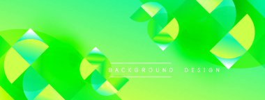 Soyut yeşil arkaplan özellikleri üst üste binen şekiller, gradyanlar, dinamik bileşimler. Dijital projeler için modern tasarım ögesi.