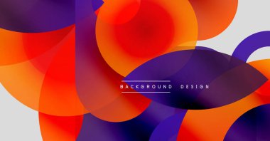 Soyut sıvı şekilleri kesişir. Canlı turuncu, mor, kırmızı renkler karışımı. Modern tasarım elementleri dinamik bileşim oluşturur.