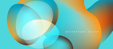 Soyut akışkan şekiller harmanlanır, canlı turkuaz renkler, turuncu renkler yaratır. Modern tasarım hareketi, enerjiyi, görsel cazibeyi çağrıştırıyor.