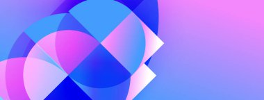 Üst üste binen daireler içeren soyut kompozisyon. Gradyan renkler mor, pembe ve maviyi harmanlayarak dinamik görsel efekt yaratır. Modern tasarım.