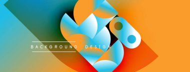 Soyut enerjik tasarım geometrik şekiller, gradyanlar içerir. Mavi, turuncu renkler kompozisyona hakim. Modern estetik, dinamik görsel etki.