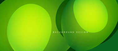 Soyut yeşil arkaplan. Üst üste binen daireler dinamik görsel efekt yaratır. Sancaklar ve sunumlar için modern tasarım uygun.