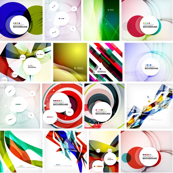 Set of abstract backgrounds. Circles, swirls and waves with copyspace for your message — Stock Vector