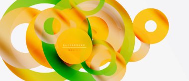 Soyut enerjik tasarım. Üstüste binen şeffaf daireler, turuncu, yeşil renkler. Modern arkaplan dokusu, pürüzsüz eğimler, dinamik bileşim.