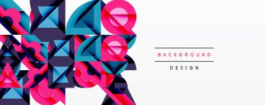 Soyut geometrik şekiller, canlı renkler, pembeler, maviler, morlar. Arka planlar ve sunumlar için modern tasarım öğesi. Temiz, dinamik bileşim.