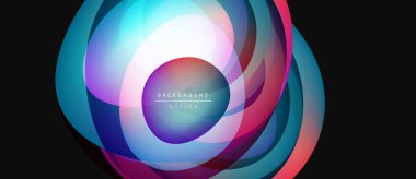 Abstract colorful layers create dynamic circular design. Vibrant hues blend, forming modern background element. Smooth gradients suggest movement, depth.
