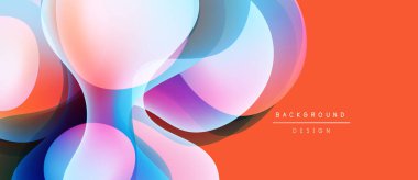 Soyut sıvı şekilleri örtüşür ve canlı renk değişimleri yaratır. Turuncu arka plan havalı tonları tamamlar. Modern tasarım ögesi.