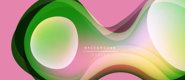 Soyut akışkan şekiller, canlı renkler. Yeşil katmanlı pembe arka plan, dinamik görsel efekt yaratıyor. Modern tasarım ögesi.