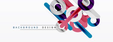 Soyut geometrik şekiller örtüşür, dinamik görsel efekt yaratır. Pembe, mavi, mor renkler beyaz arkaplana hakim. Modern tasarım ögesi.