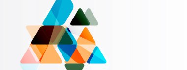 Soyut geometrik şekiller örtüşür, canlı renk blokları oluşturur. Üçgenler kompozisyona hükmediyor, derinlik ve dinamizmi akla getiriyor..