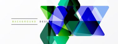 Soyut geometrik şekiller örtüşür, parlak mavi, yeşil eğimler yaratır. Beyaz arka plan temiz bir kontrast sağlıyor. Modern tasarım ögesi.